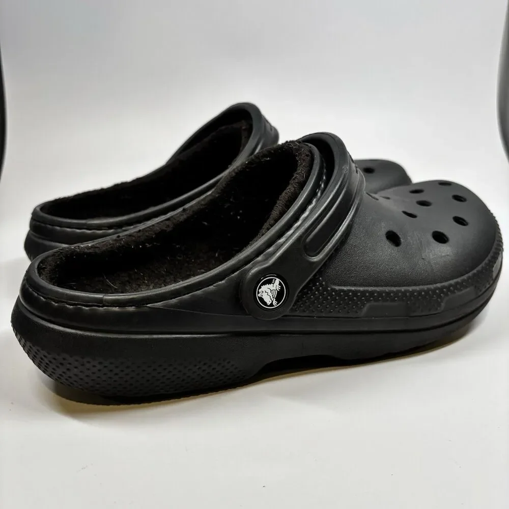 Crocs Dual Comfort Men’s 8/Women’s 10 Black Fur Lined Slip On Clog Shoes Sandals